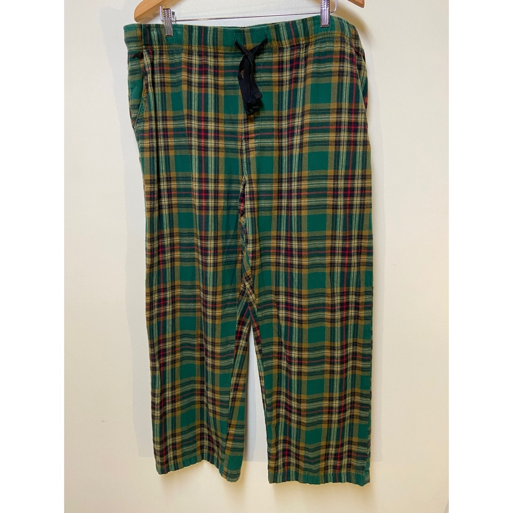 Blue Mountain Pajama Pants Mens Large Green Plaid Flannel Cotton Lounge Bottoms